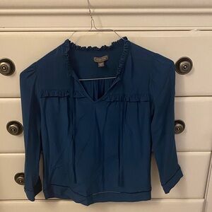 JCrew Pointe Sur Silk Teal Blouse with Ruffle Accents Size: XXSP